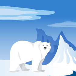 illustration of a polar bear on a mountain with snow
